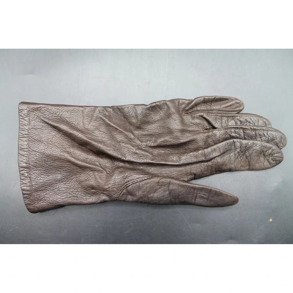 Vintage Brown Leather Gloves Silk Lined Made in Italy Women's
